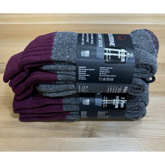 Wolverine Women's Wool Boot Socks sz M 6-9 MAROON Lot of 2 pks   4 Pairs Total - Picture 3 of 5